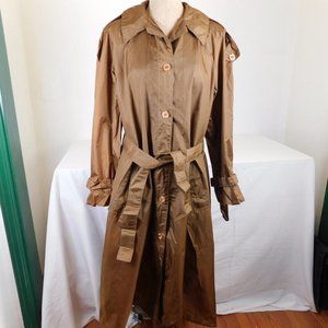 Aqua Sheen Women Solid Brown Raincoat Belted Trench Long Sleeve Collared Size L